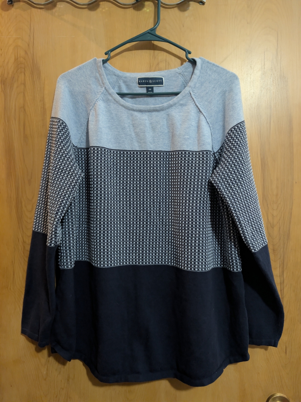 Karen Scott Women's Colorblock Knit Sweater in Gray and Navy